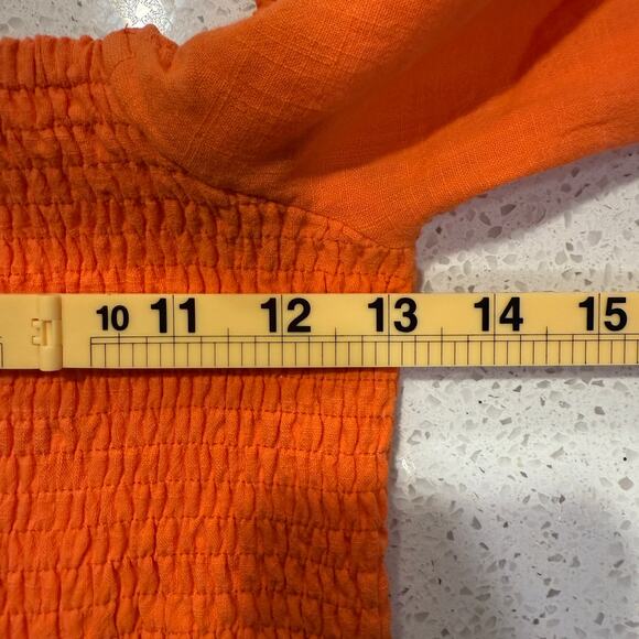 Seven Wonders Orange Puff Sleeve Smocked Cotton Milkmaid Midi Dress M Cottagecor - Picture 8 of 9